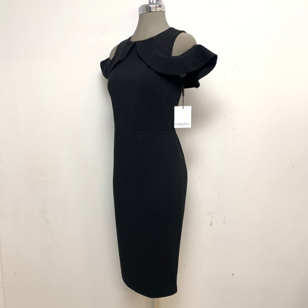 New Calvin Klein Elegant Cold Shoulder Women's BLACK Crepe Sheath Dress